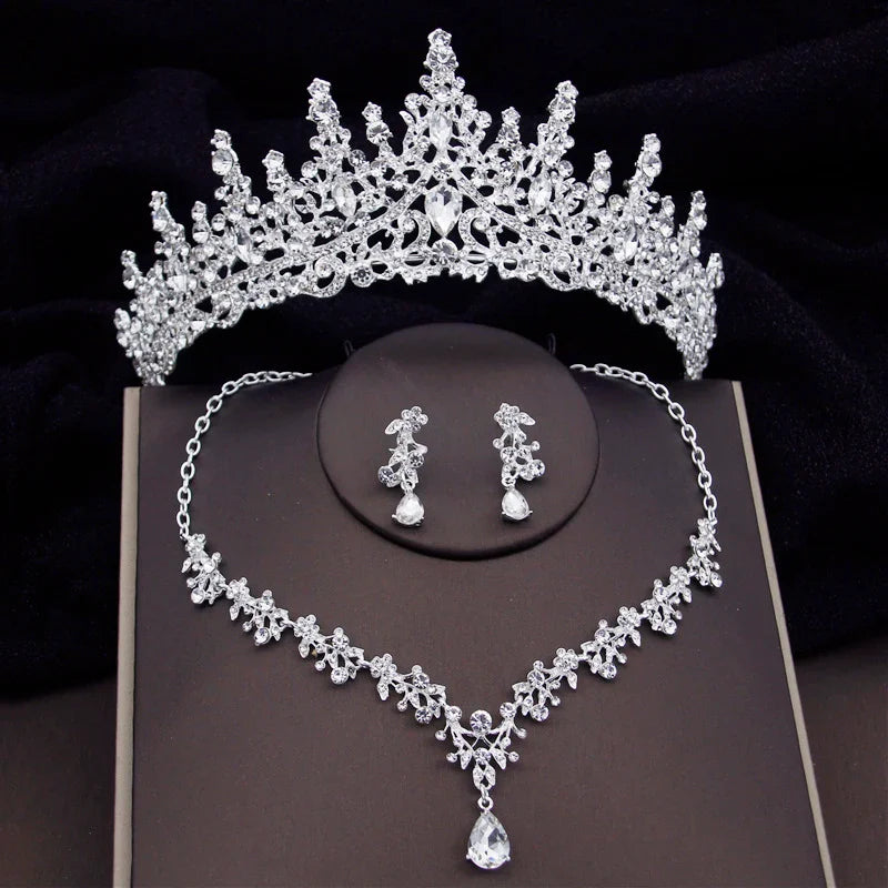 Baroque Tiaras Bridal Jewelry Sets Luxury Crown Earrings Choker Necklace Set Women Wedding Dress Bride Jewelry Set Accessory
