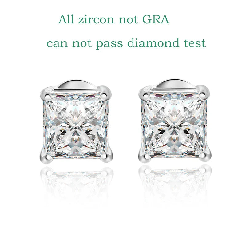 Smyoue Princess Cut 0.4-5CT Moissanite Stud Earrings for Women Men VVS Simulated Diamond Ear Studs 925 Sterling Silver Jewelry