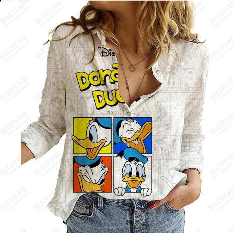 2023 Summer New Women's Long Sleeve Shirt Disney 3D Printed Button Cardigan Temperament Simple Shirt Street Loose Women's Shirt