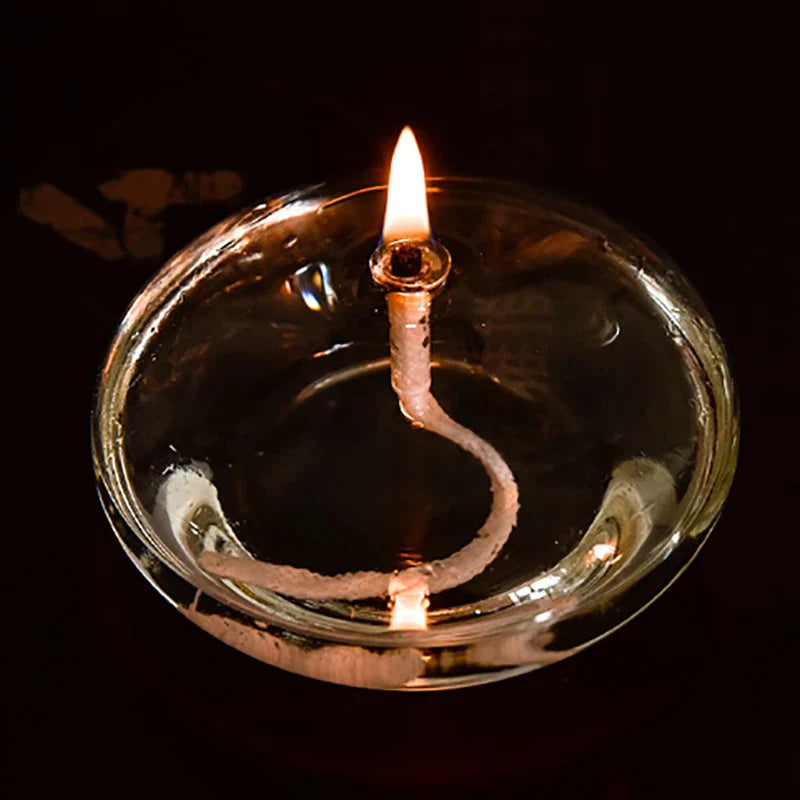 Handmade Oblate Transparent Glass, Oil Lamp Rustic Home Decoration.