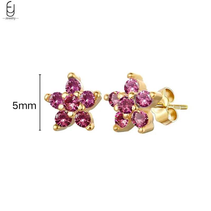 925 Sterling Silver Needle Rose Red Crystal Stud Earrings For Women Water Drop/Heart Pendant Gold Earrings Fashion Jewelry Gifts