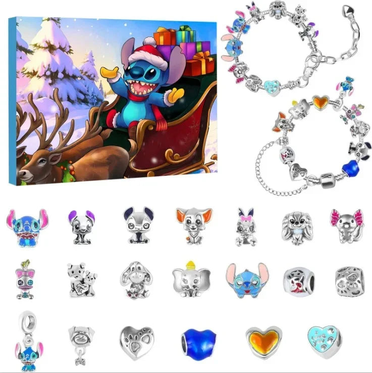 Disney Lilo&Stitch Mickey Christmas Advent Calendar Random Box 24 Days Xmas Countdown Calendar DIY Bracelet Making Kit Gift