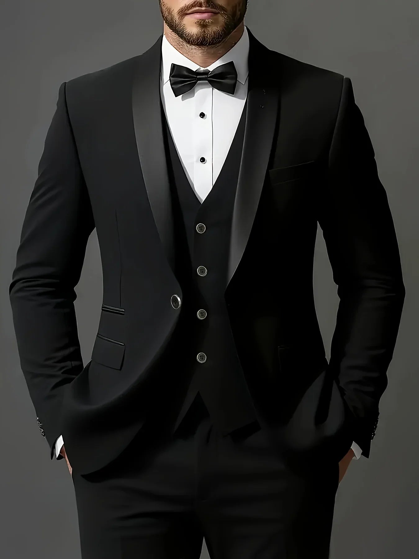 Men 3pcs Suit Set, Jacket + Vest + Pants, Fashionable High-Quality, Formal Attire.
