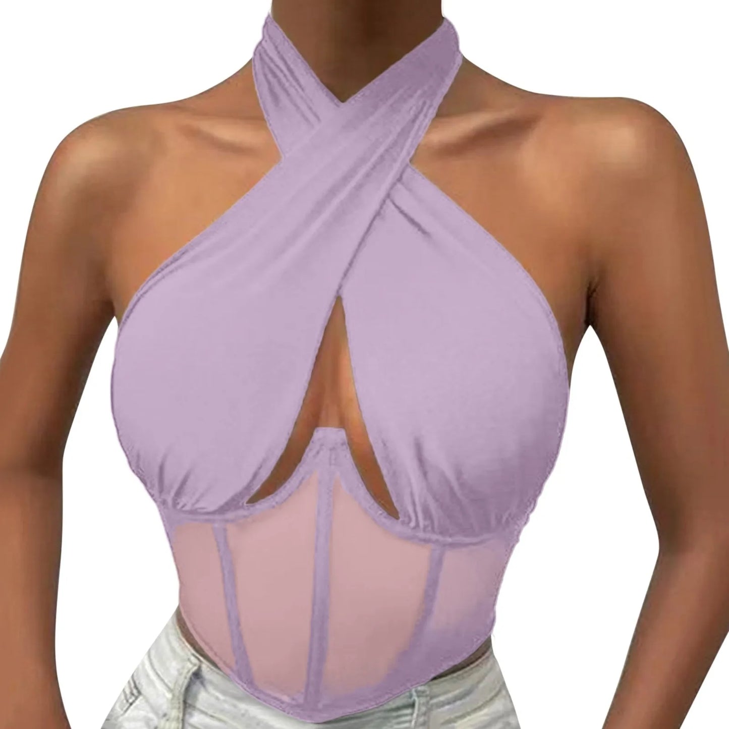 Women Sleeveless Fishbone Corset Vest Solid Hollow Out Cropped Top Summer Halter Backless Sexy Tops Y2k Camis Ropa De Mujer
