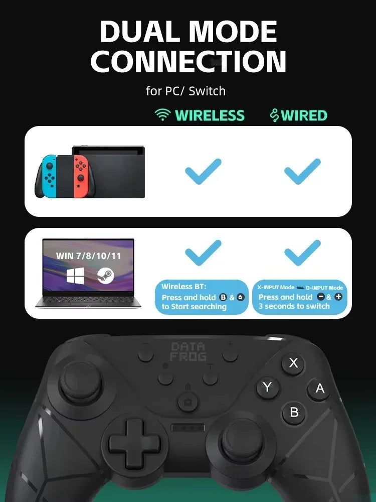 DATA FROG Ergonomic Wireless Gamepad Support NFC Screenshot Turbo Burst Gaming Handle For Switch Series