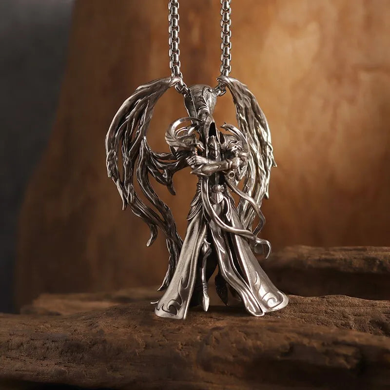Gothic Wings Grim Reaper Pendant Half Body Skull Necklace Biker Punk Rock Jewelry Halloween Gift