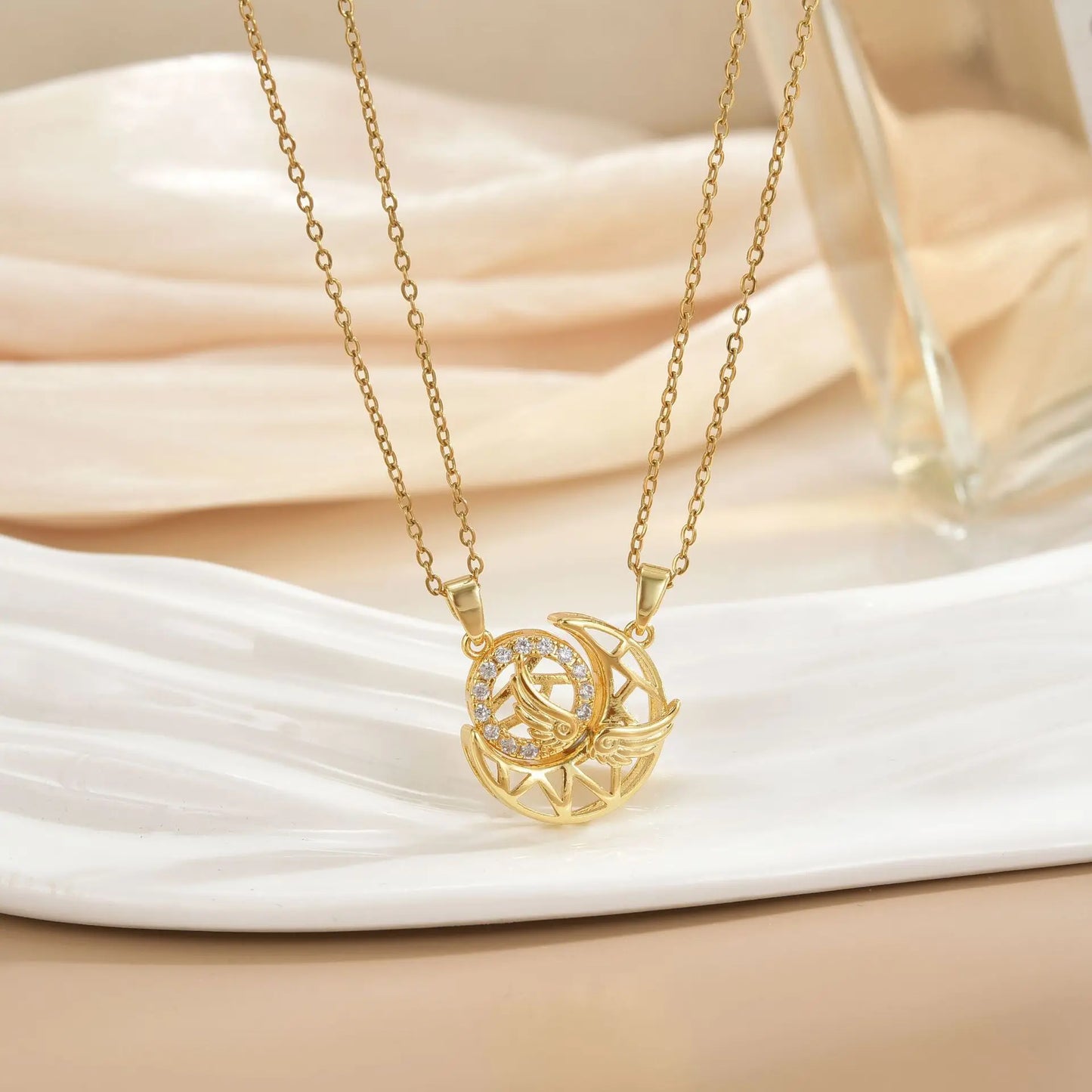 LATS New Stainless Steel Magnetic Sun Moon Couple Necklace Fashion Chain for Men and Women Good Friend Gifts Trend Jewelry