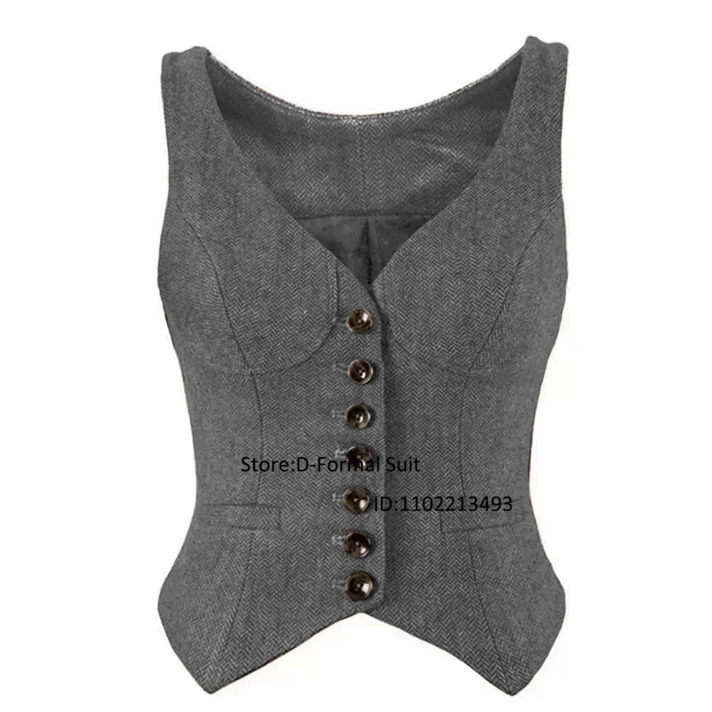 Herringbone Women Sleeveless V-Neck Slim Fit Vintage Wool Jacket Casual Summer Knit Vest By Women's Sports Suit New Outerwear
