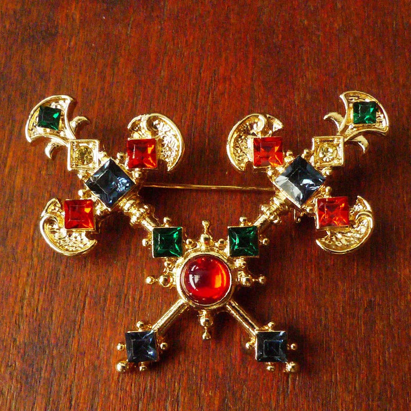Vintage Enamel Cross Embossed Brooch Pearl Rhinestone High Sense Women's Pin Suitable for Women's Wedding Party Jewelry