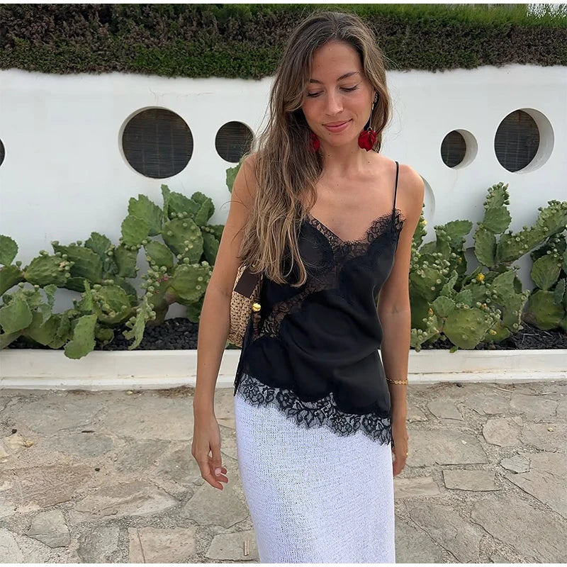 Yellow Satin Lace Splicing Sling Dress Women Elegant Irregular Hem V Neck Backless Sleeveless Gown Chic Women Party Club Vestido