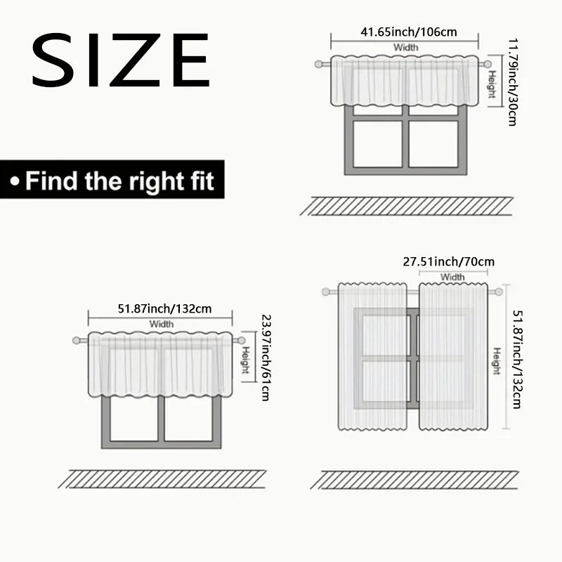 Solid Color Curtains, Kitchen Curtains W106cm x H30cm 1PC, W132cm x H61cm 1PC, W70cm x H132cm 2PCS