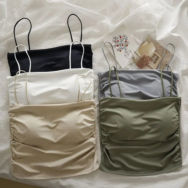 Summer Ice Silk Camisole Women's Chest Pad Anti-light Bottoming Beautiful Back Underwear Short Top Can Be Worn Outside Wholesale