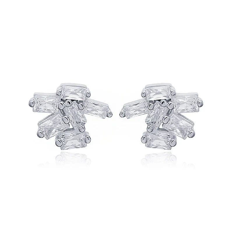925 Sterling Silver Ear Needle Geometric Zircon Metal Earrings for women Shiny Crystal Luxury Small Stud Fashion Wedding Jewelry