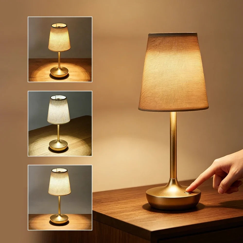 GGbingo Rechargeable LED Table Lamps Classic Desk Lamp Dimmable USB Fabric Lampshade Bedroom Bedside Desk Light Decoration