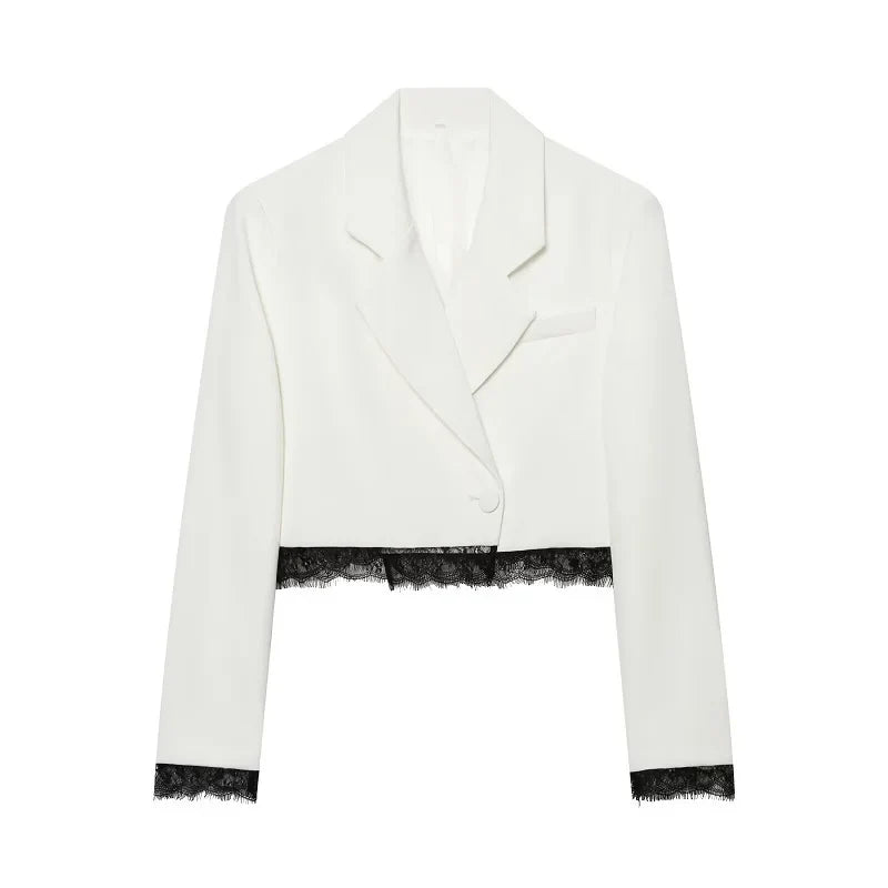 zoci Lace Short Blazers for Women's Suit Summer Blazer Set 2 Piece Woman Shoulder Pad Women's Tailoring Blazers Bermuda Shorts