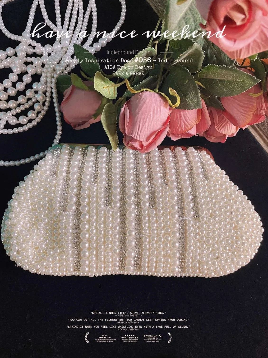 Lost in Vintage Womens Party Luxury Handbag Bags Designer Pearl Diamonds Evening Clutch Crossbody &Shoulder OL Formal Purse
