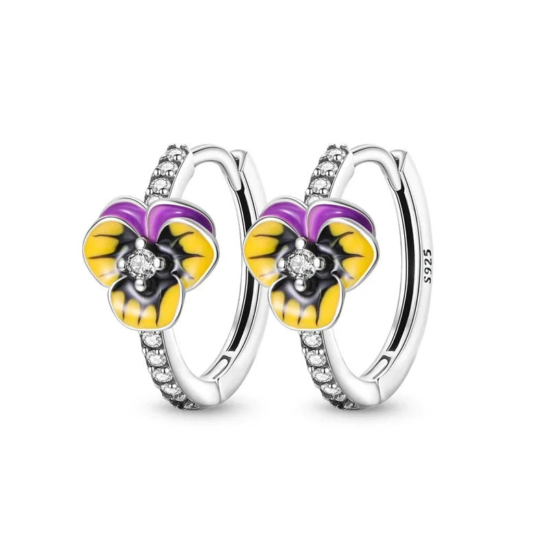 Romantic Heart Shapen Girl Earrings 925 Silver Rainbow Heart Hoop Earring Silver Jewelry Gift