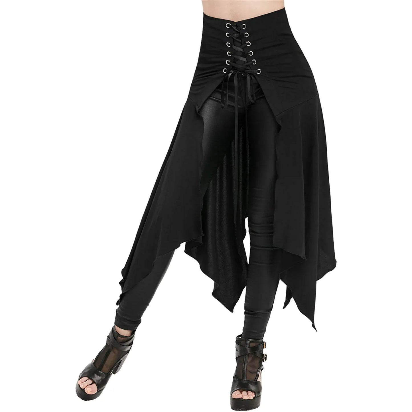 Medieval Vintage Irregular Black High Waist Skirt Women's Fashion Front Slits Punk Steampunk Halloween Gothic Cosplay Costume