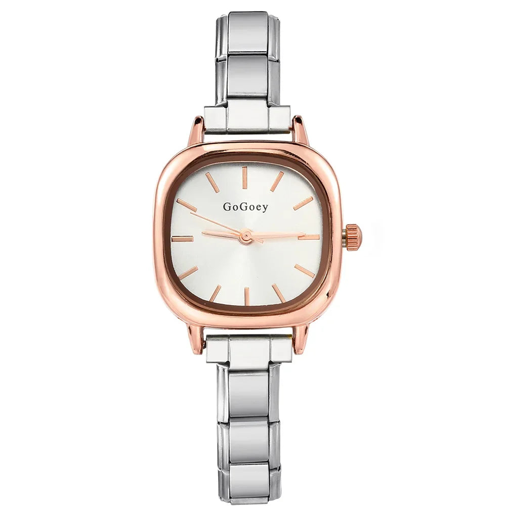 Chic Design Minimalist Women Men Squarel Quartz Watch Stainless Steel Strap Fashion Party Birthday Daily Perfect Gift