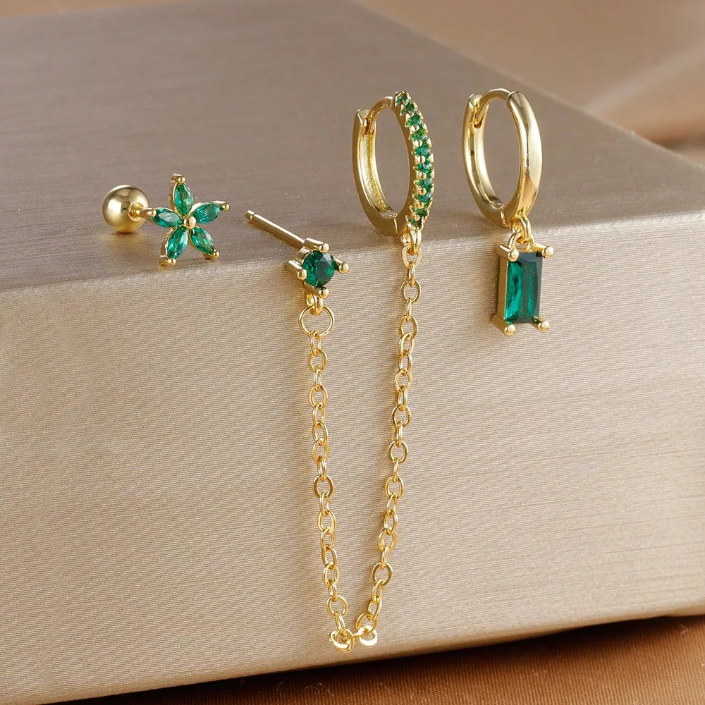 3PCS Set Stainless Steel Crystal CZ Butterfly Ear Stud Earring Gold