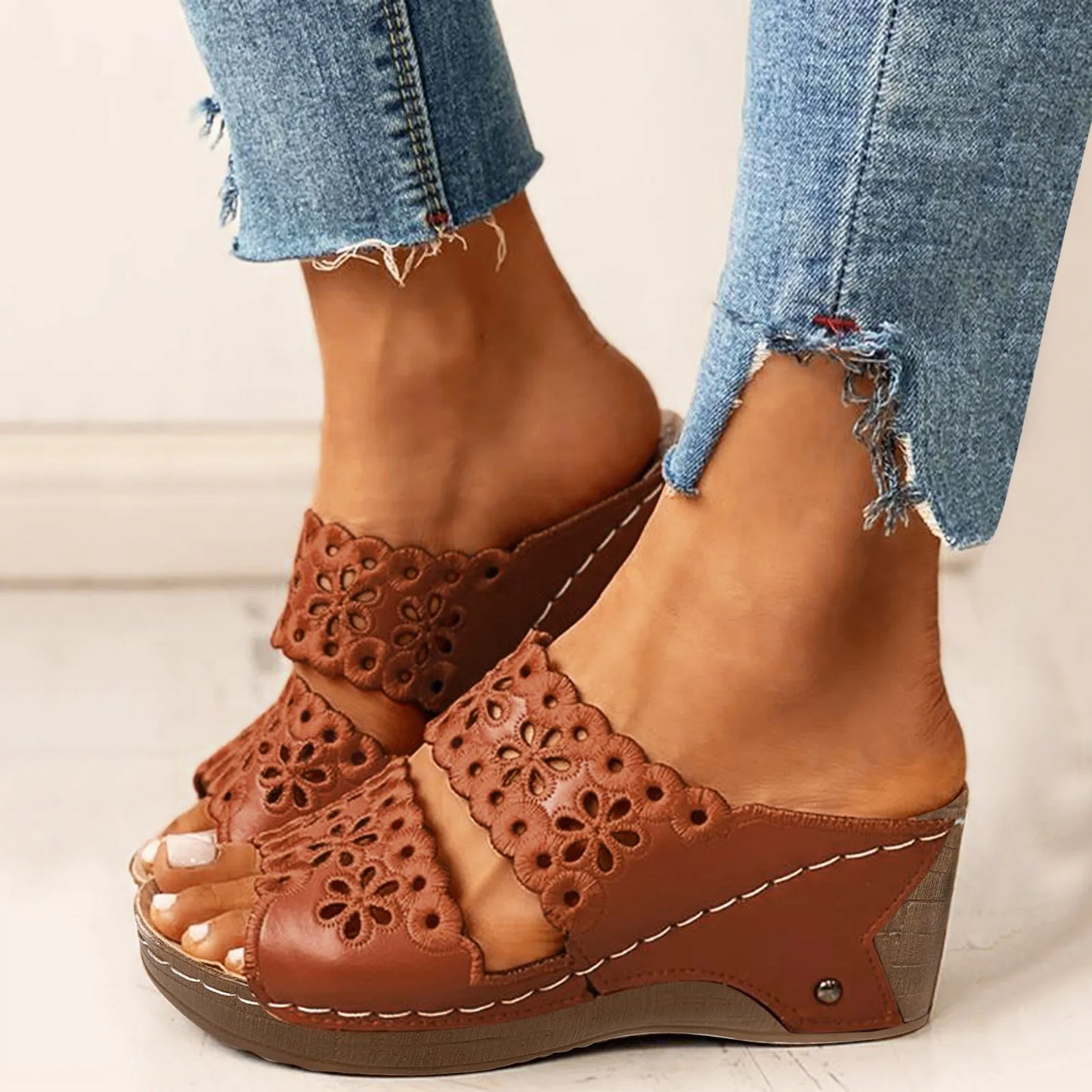 Womens Studded Sandals Size 8 Women Solid Slip On Casual Open Toe Wedges Comfortable Beach Shoes Sandals Slippers Heel Slides