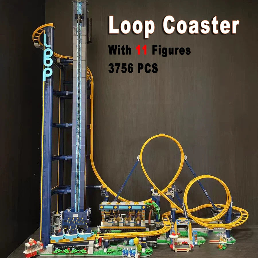 Led Lights With Motor Roller Loop Coaster Building Blocks Moc 10261 10303 10247 10257 Display Kid Toys Birthday Christmas Gifts