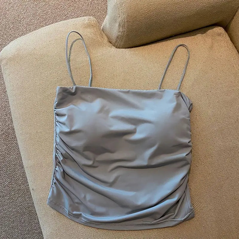 Summer Ice Silk Camisole Women's Chest Pad Anti-light Bottoming Beautiful Back Underwear Short Top Can Be Worn Outside Wholesale