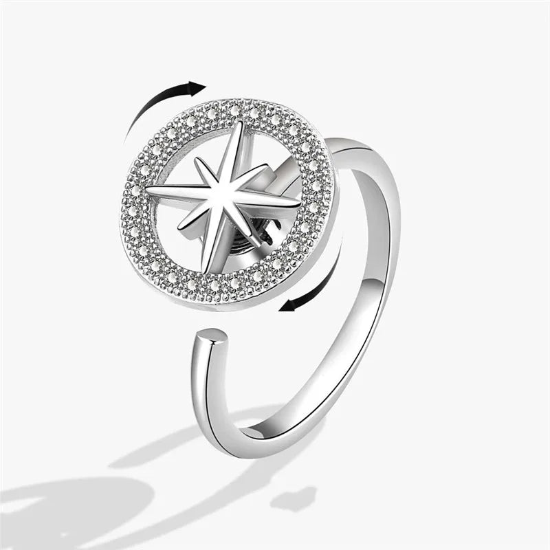 2023 Fashion Beads Anxiety Ring Fidget Spinner Rings Crystal Butterfly Flower Star Moon Ring Anti Stress Jewelry Gift