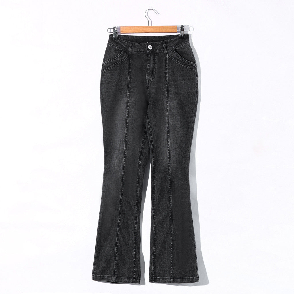 Denim Jeans For Women Mid Waisted Denim Jeans Embroidery Stretch Button Flare Pants Jeans Loose Casual Straight Jeans Vaqueros