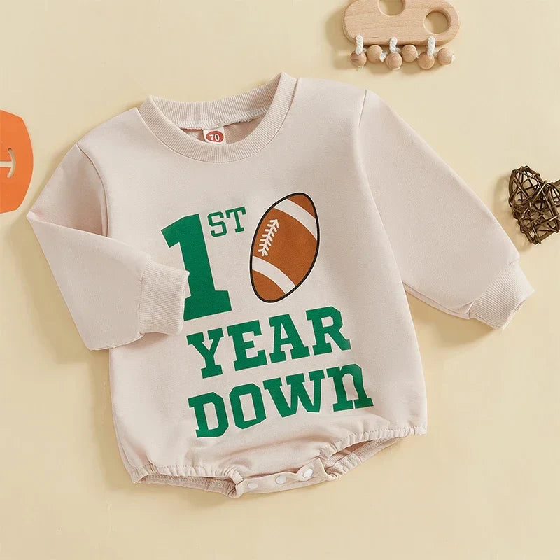 Baby Boys Letter Rugby Print Sweatshirts Rompers  Long Sleeve Toddler Jumpsuit Newborn Fall Spring Clothes