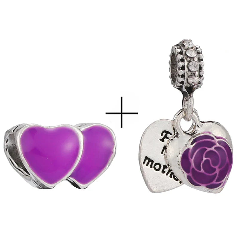 BRACE CODE 2Pcs/Lot Pan Spring New Purple Charm Love Floral Diy Beads Pendant Making Men's Women's Children's Fine Bracelets