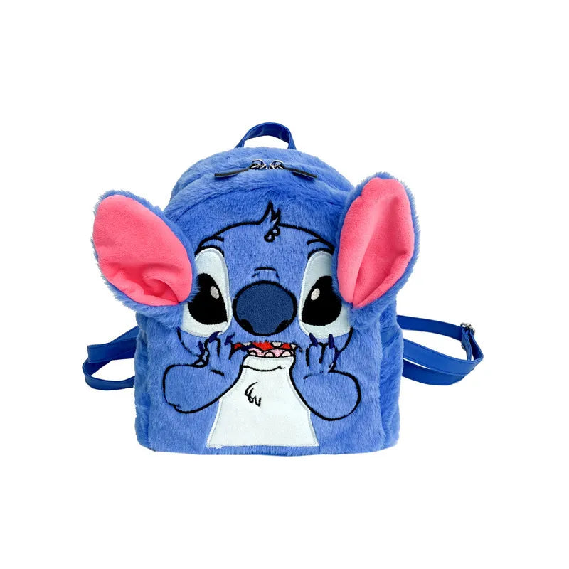Disney Plush Backpack Ins Japanese Blue Stitch Funny Cartoon Large-Capacity Student Backpack Kindergarten Bag Child Gift