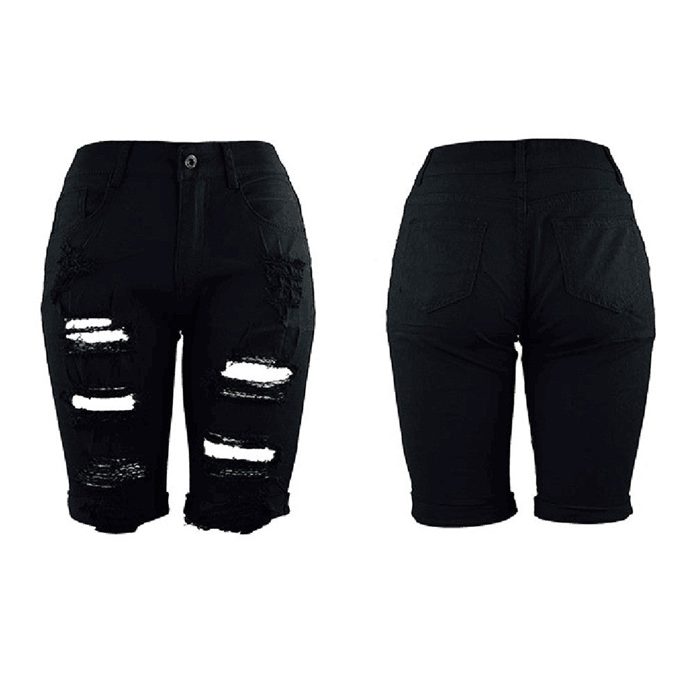 Denim Shorts Women Plus Size Destroyed Hole Leggings Short Pants Denim Shorts Ripped Jeans Jean Shorts For Womens Plus Size