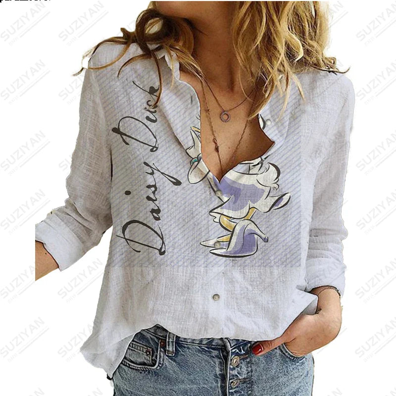 2023 Summer New Women's Long Sleeve Shirt Disney 3D Printed Button Cardigan Temperament Simple Shirt Street Loose Women's Shirt