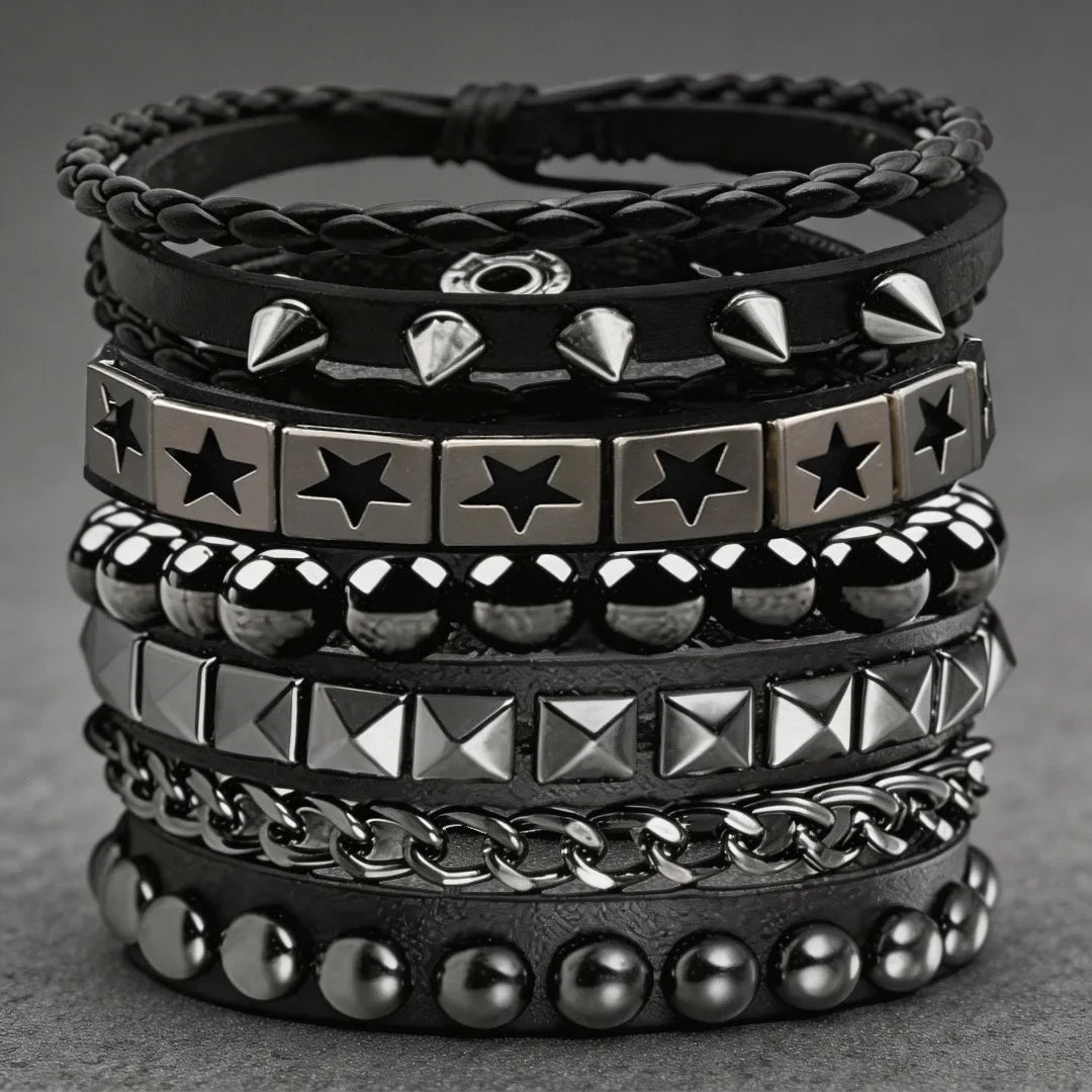 4pcs/set Gothic Punk Rock Square Rivet Bracelet Daily and Party Gothic
