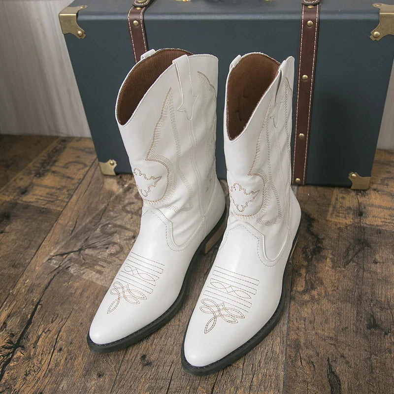 Quality Men Denim Boots Embroidered Western Boots Anti Slip, Riding Boots.