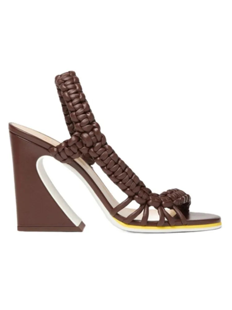 2026European and American Summer Women's Coarse High-heeled Woven Sandals Fashion Runway Plus Women's Sandals