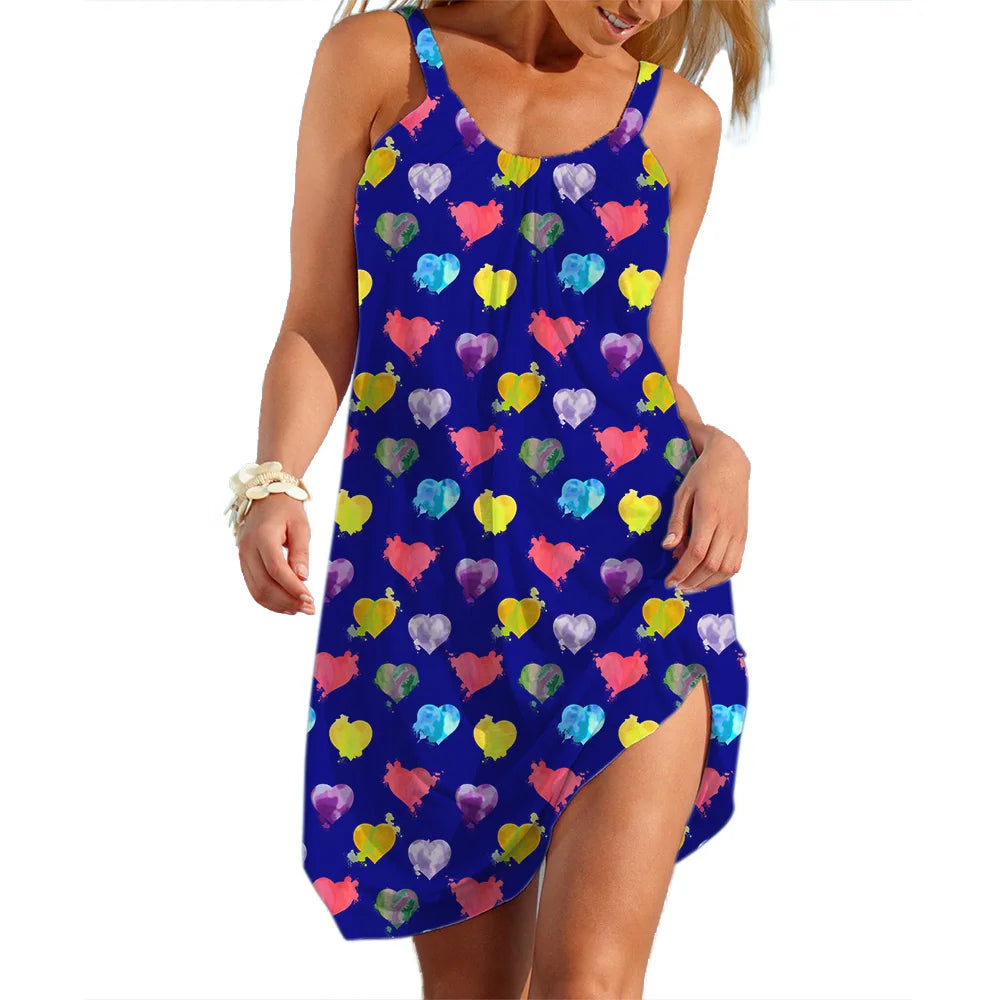 Women's Slip Dress Heart Shape Casual Beach Clothes Summer Woman  Seaside Skirt Streetwear Lady Soft Dresses Sleevesless Tops