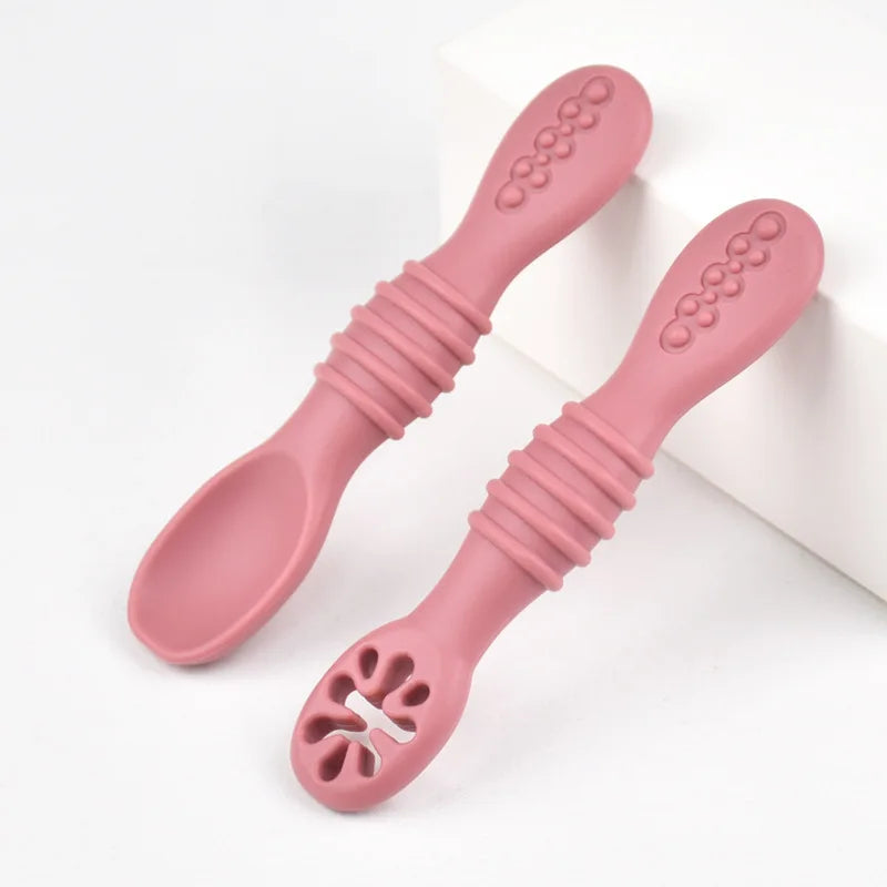 Baby Silicone Grinding Training Spoon Baby Feeding Complementary Food Rice Paste Double Headed Soft Spoon Sticky Licking Rod