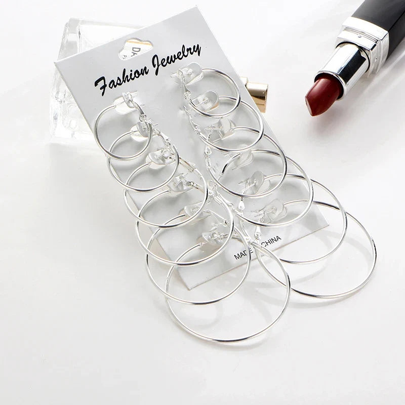12pairs/6pairs Simple Punk Hoop Earrings Set Big Circle Earrings