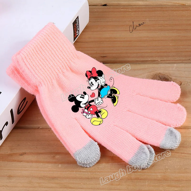 Disney Anime Glove Mickey Mouse Cartoon Five-finger Gloves Outdoor Sports High Quality Touch Screen Knit Mittens Kawaii Kid Gift
