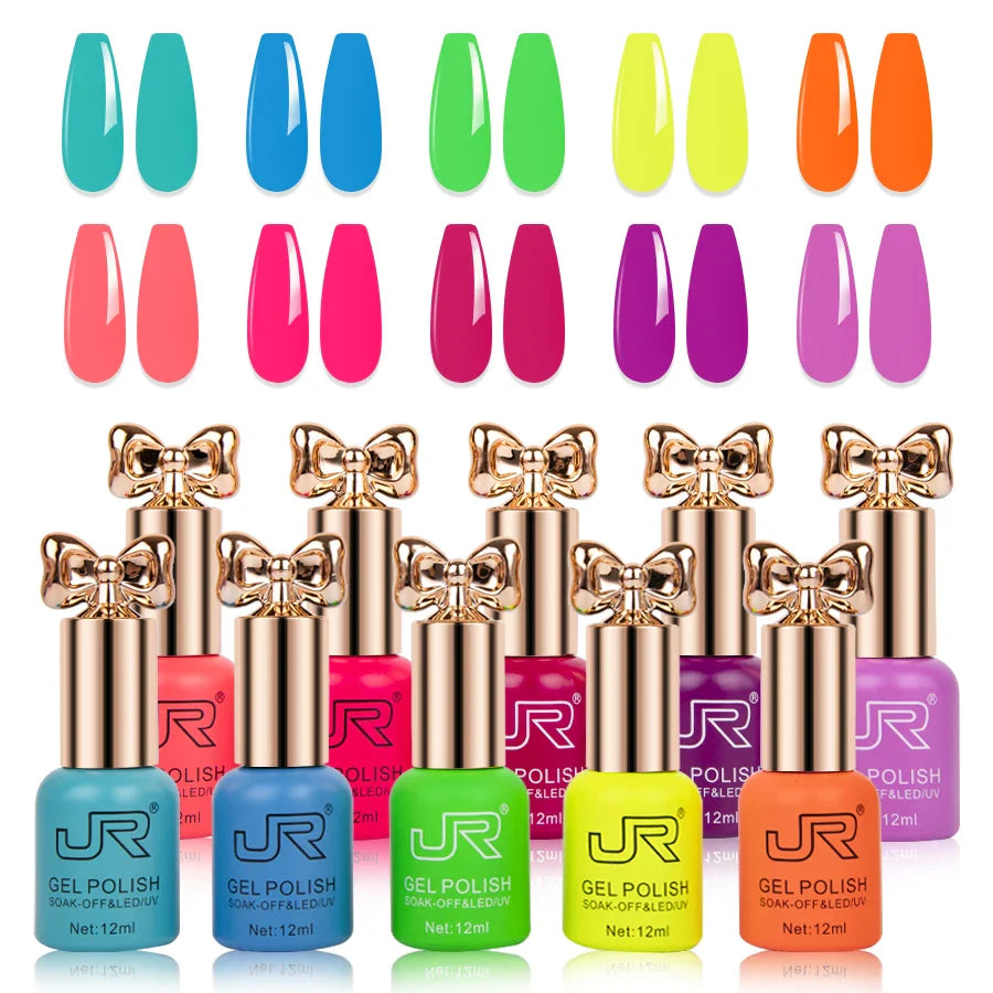 JR10pcs 12ml gel nail polish set Including Red Pink Nude Gel Polish Kit UV LED Soak Off Polish Home DIY top coat base coat gifts