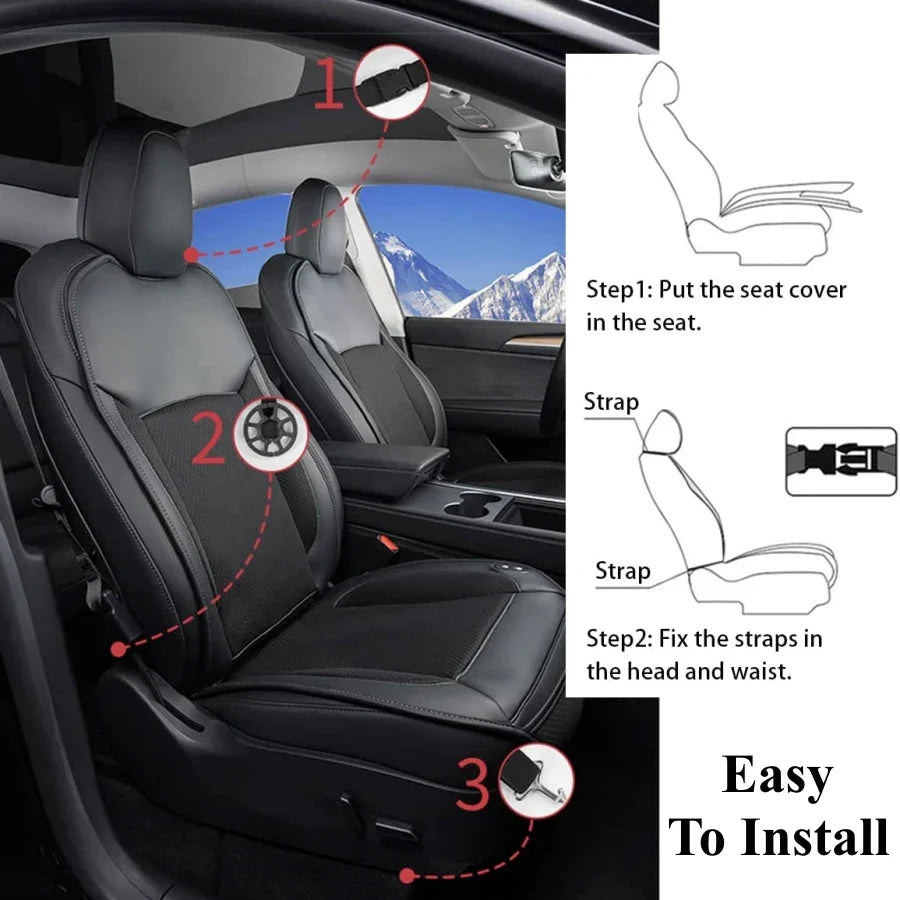 Upgrade Tesla Model Y Model 3 Smart Cooling Car Seat Cushion for Summer Driving Breathable Seat Cover with 10 Fans 15s Cool Down