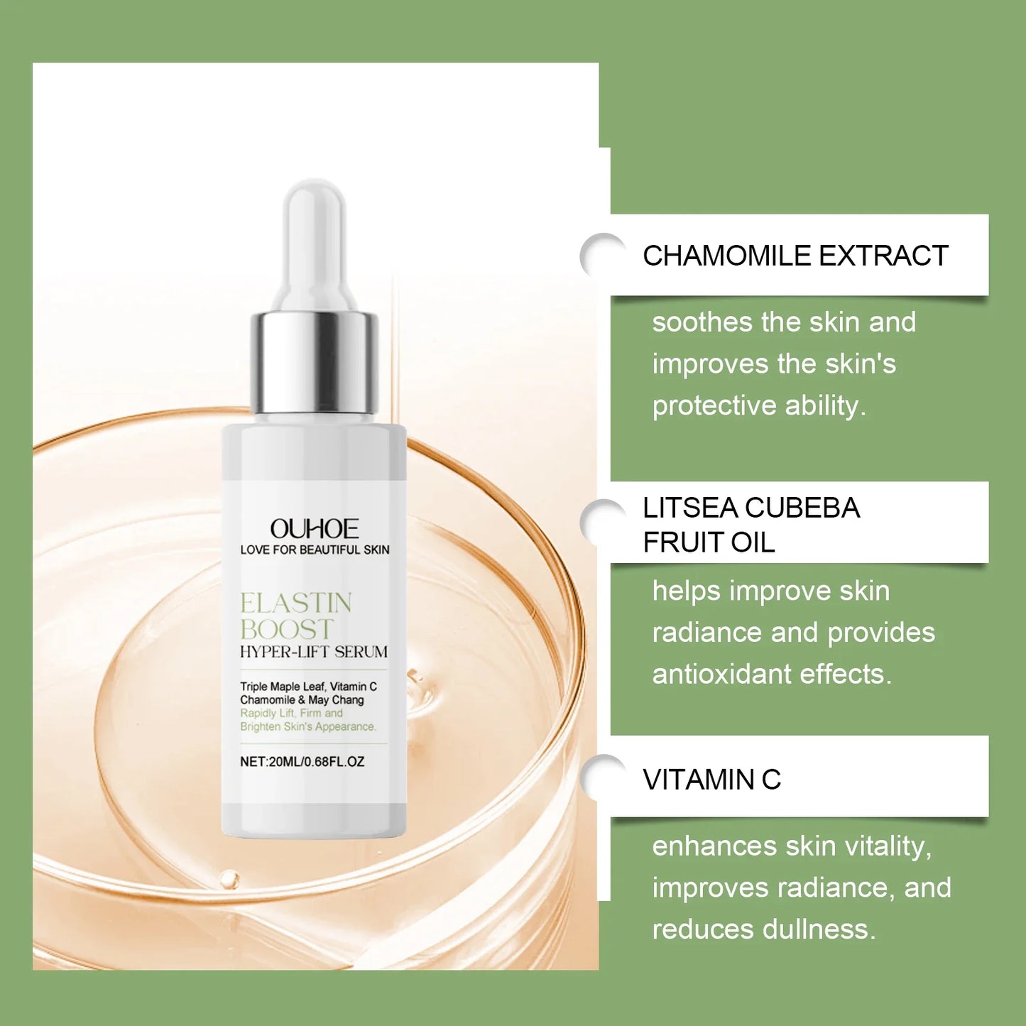 OUHOE Elastin Boost Hyper - Lift Serum: Firm, Moisturize, Soothe, All Skin Types, Anti - aging, Quick Absorption