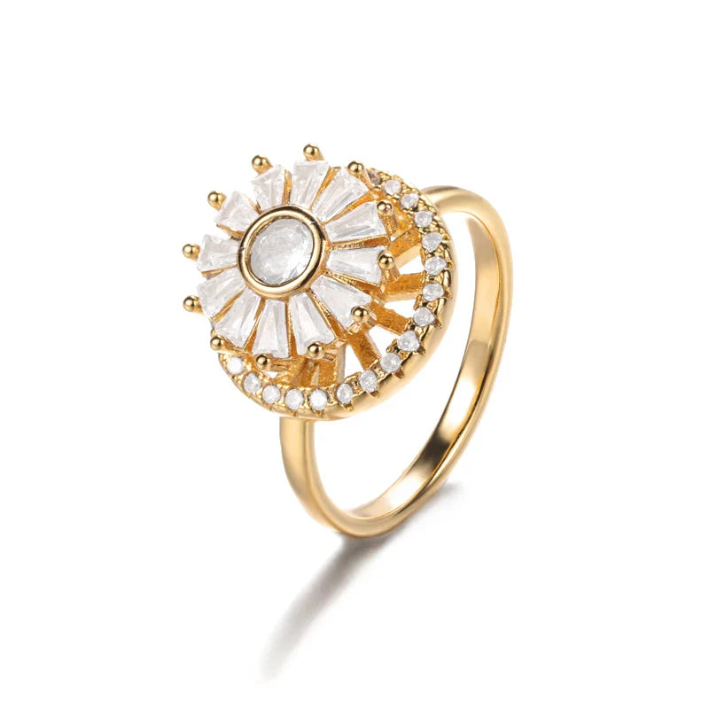 Luxury Crystal Snowflake Rings For Women Rotatable Fidget Anxiety Adjustable Ring Anti Stress Fashion Jewelry Gifts