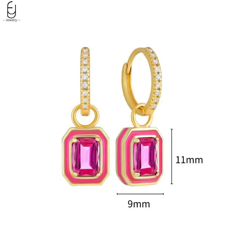 925 Sterling Silver Needle Rose Red Crystal Stud Earrings For Women Water Drop/Heart Pendant Gold Earrings Fashion Jewelry Gifts