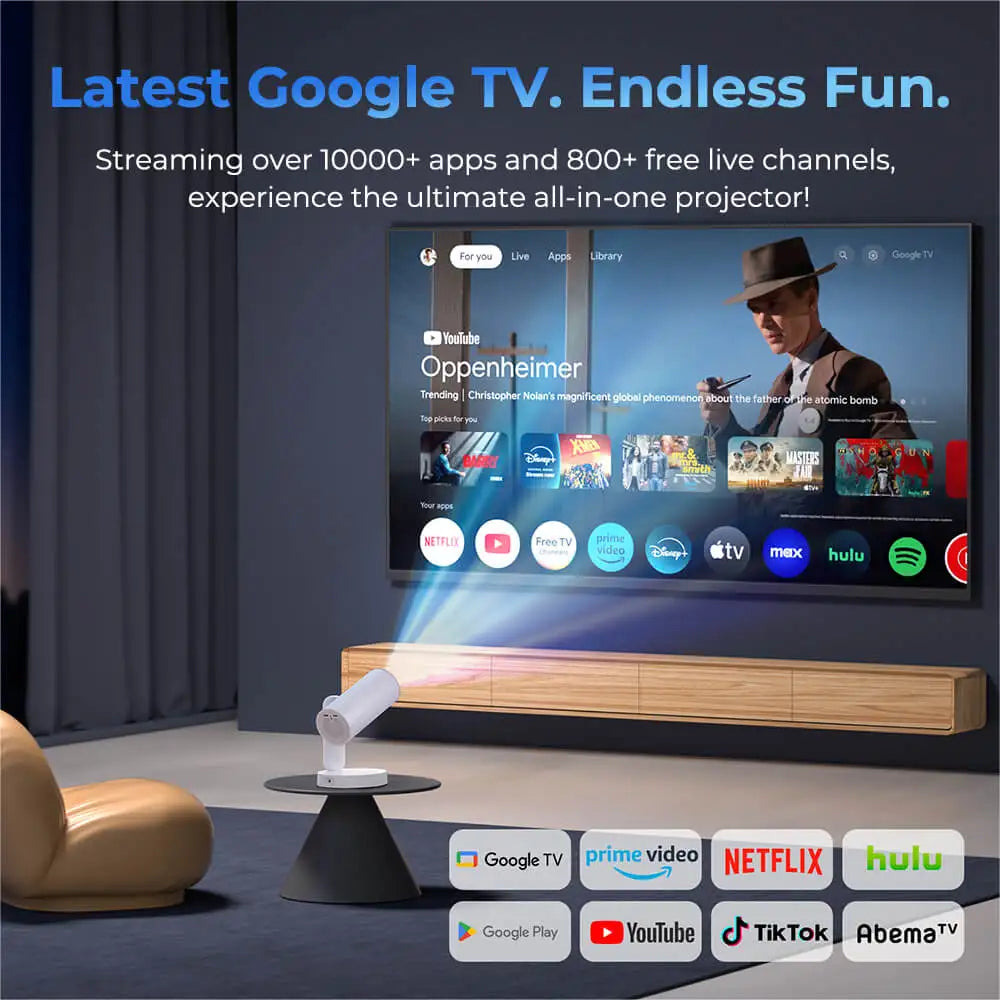 ETOE Starfish Plus TV Projector, Smart Projector with 4K Decoding, 120" Large Screen, 140° Rotation, Auto Keystone Correction, Voice Control, AirPlay, Chromecast, 5G WiFi, Bluetooth 5.0, Touch Night Light