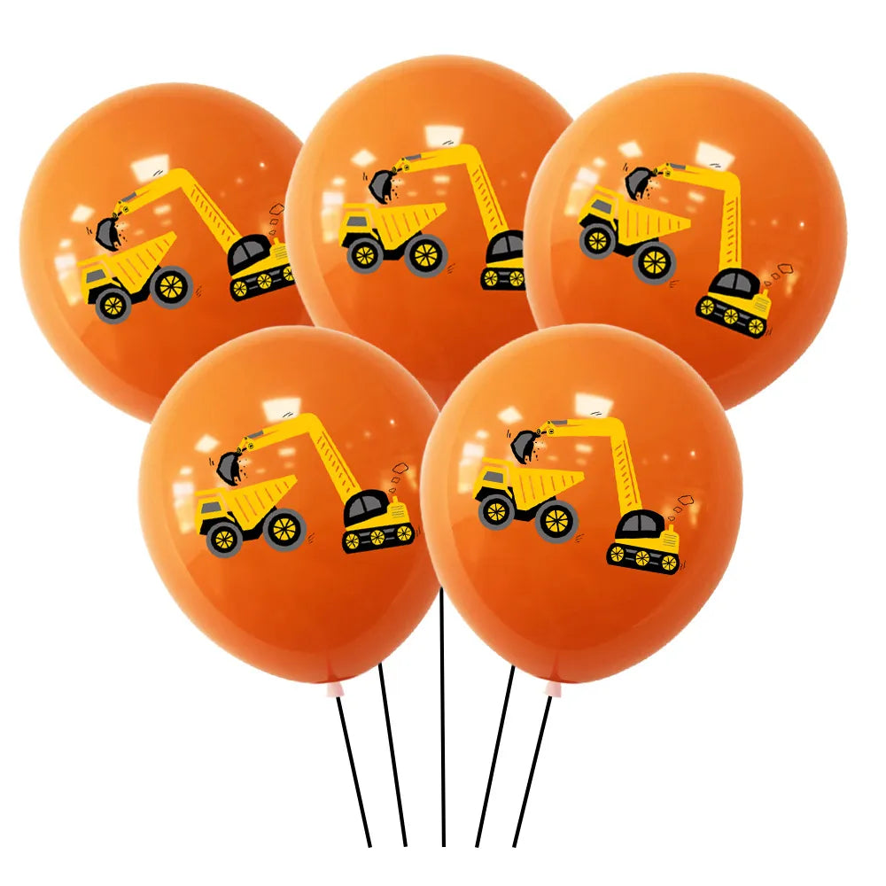 5pcs Construction Themed Balloon Carton Vehicle Balloon Excavator Forklift Crane Balloons for Boy's Construction Birthday Party