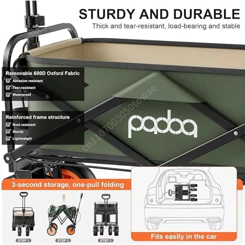 100L Electric Powered Camping Wagon, 150kg Heavy-Duty Foldable Utility Cart, Collapsible Outdoor Trolley for Camping & Beach