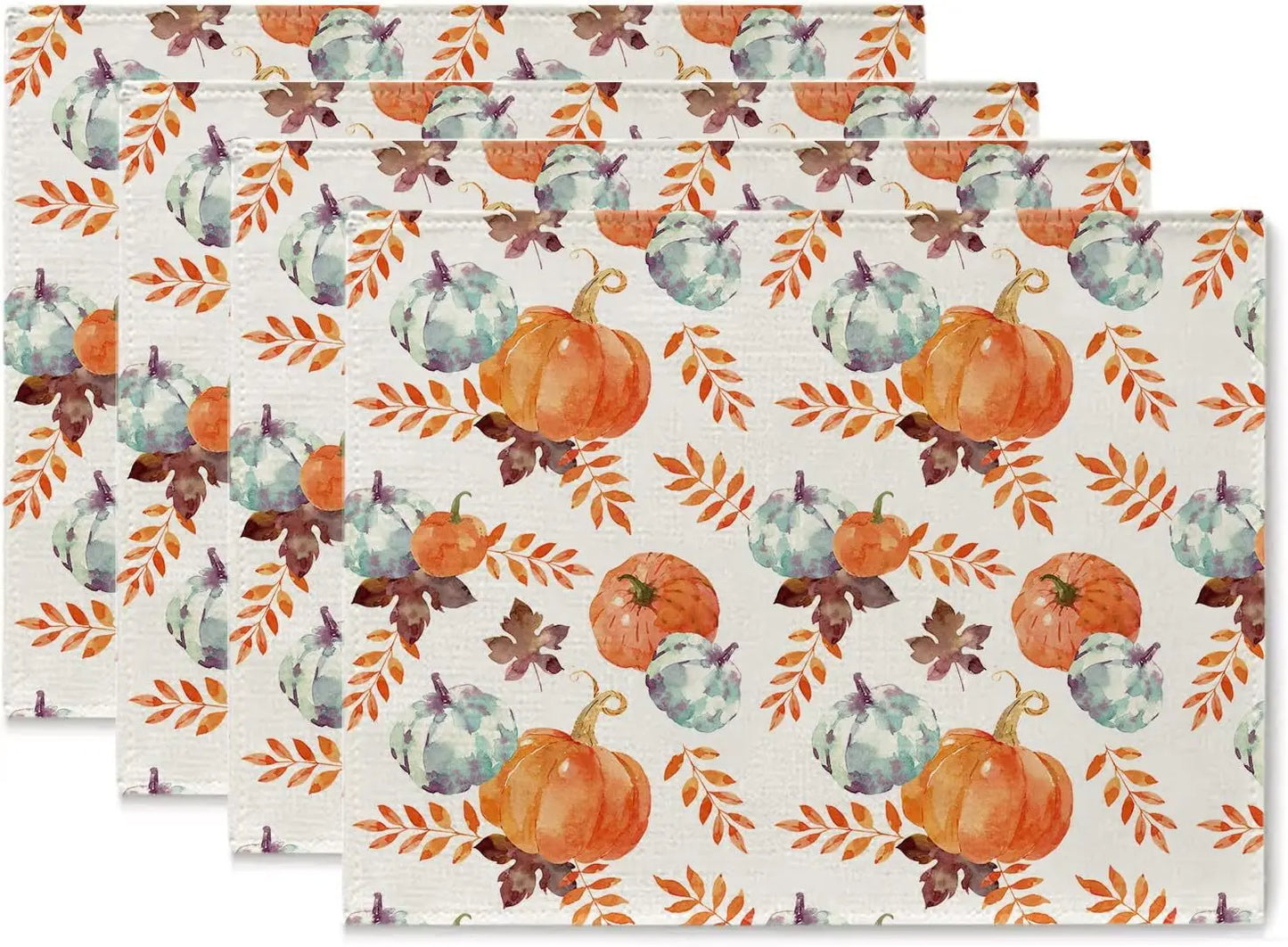 4PCS Thanksgiving Day Table Placemats 30*45cm Linen Autumn Pumpkin Maple Leaf Printed Dining Table Mat Festive Table Decoration